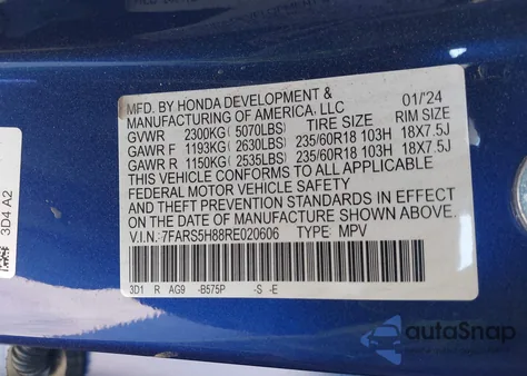 2024 Honda Cr-V Hybrid Sport-L из США, поврежденный, VIN 7FARS5H88RE020606